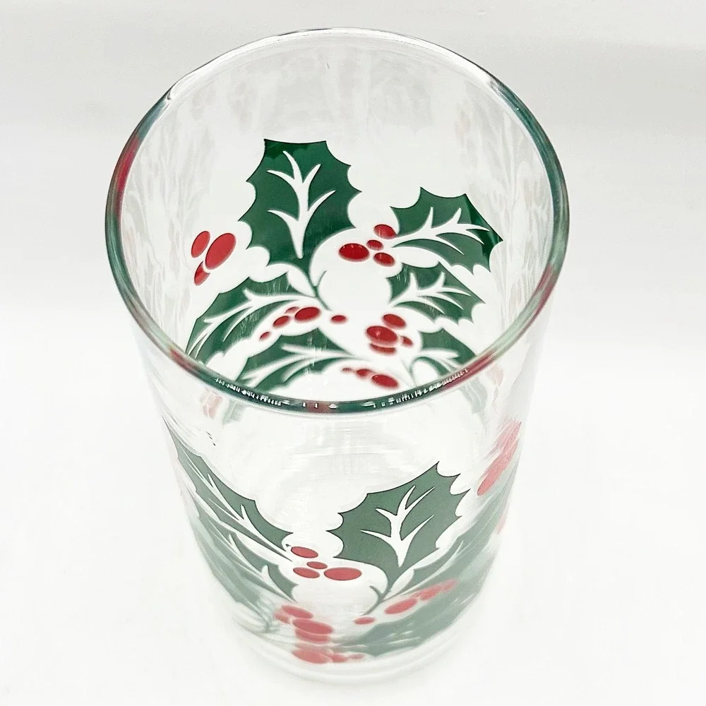 Vintage‎ Christmas Holly Berry Clear Glass Tumbler